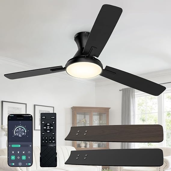 Ceiling Fan with Lights, 42 LED Fans Light with Remote, CCT Adjustable | 2700-6500K Stepless Dimmable, 6 Speeds, APP Control, Quiet Reversible Motor, Ceiling Light Fixture for Bedroom Living Room