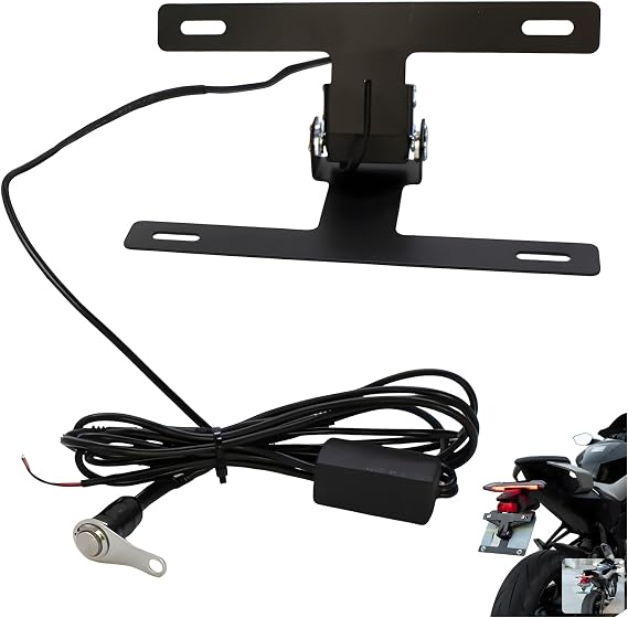 Electric Motorcycle License Plate Holder - Motorized Flip-Up Hidden Plate Mount, Universal Aluminum Alloy Adjustable Bracket for Custom Bikes & Sportbike (1 Pcs)