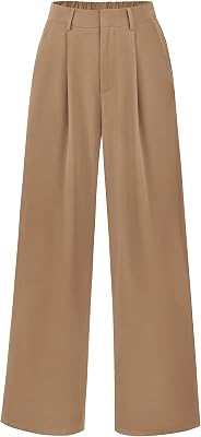KIRUNDO Work Pants Women Fashion High Waisted Casual Wide Leg Trousers Loose Pleated Long Work Office Dress PantsMedium, Khaki