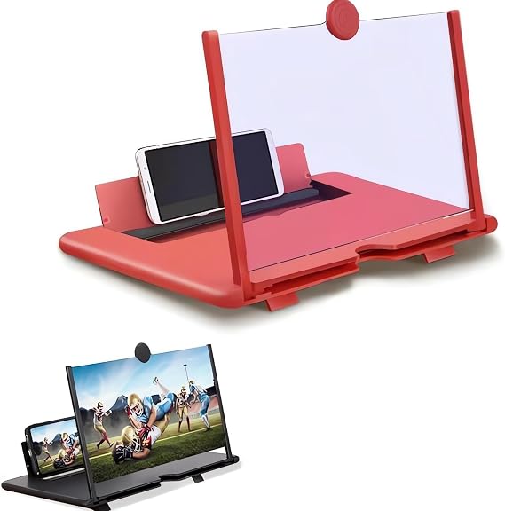 2026 Screen Magnifier New Version - Mobile Phones Magnifier, 10"/12" Foldable 3D HD Pull-Out Mobile Phone Screen Magnifying Stand for Movies, Videos, Phone Magnifier for All Smartphones (Red, 10")