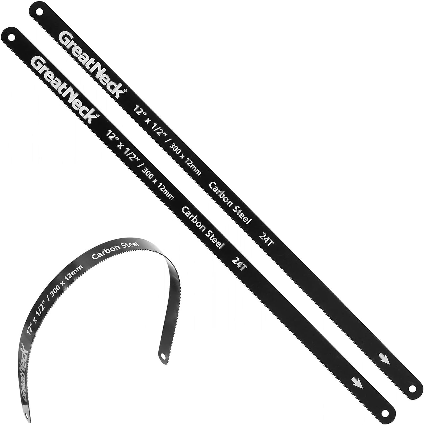 GreatNeck GF213 12-Inch Hacksaw Blades, 24 TPI, Flexible Steel with Hardened Teeth, Standard Replacement for Metal Cutting, Fits Most 12 Adjustable Hacksaws, Shatterproof Design, 2-Pack
