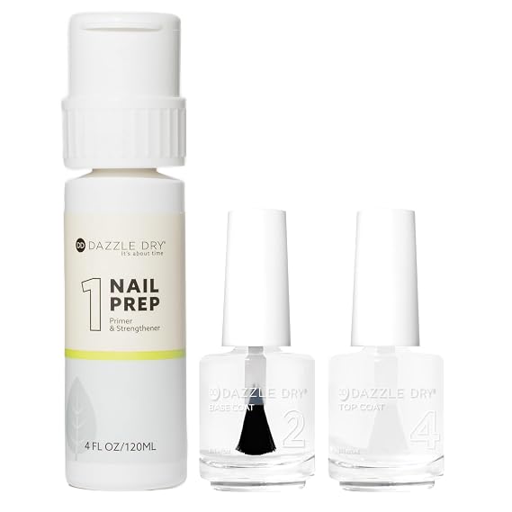 Dazzle Dry Step 1 - Nail Prep, 4 oz (120 mL) + Step 2 - Base Coat + Step 4 - Top Coat (0.5 oz /15 mL each)