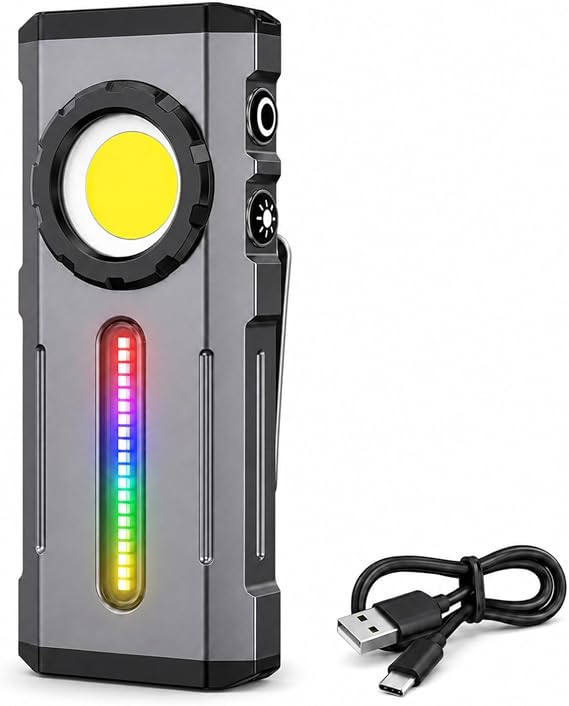 Rechargeable EDC Flashlight 2000 Lumens, 9 Modes Dimmable Pocket Flashlight with RGB Ambient Light, Magnetic Base, Portable Work Light for Camping, Emergency, Car Repair