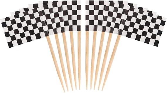 JAVD 100 Pcs Checkered Racing Flag Checkered Racing Toothpick Flag Small Checkered Mini Stick Cupcake Toppers Flags, Food Bar Cake Flags Toothpick Flag