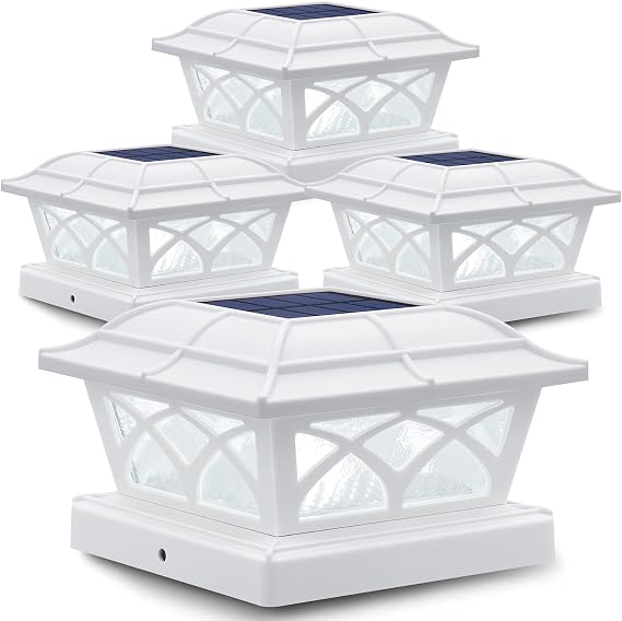SIEDiNLAR Solar Post Cap Lights Outdoor Glass 2 Color Modes White (4 Pack) | Solar Post Lights for 4x4 5x5 & 6x6 Vinyl or Wood Posts, Deck, Fence, Patio, Garden and Yard Decor, Warm/Cool White Lighting