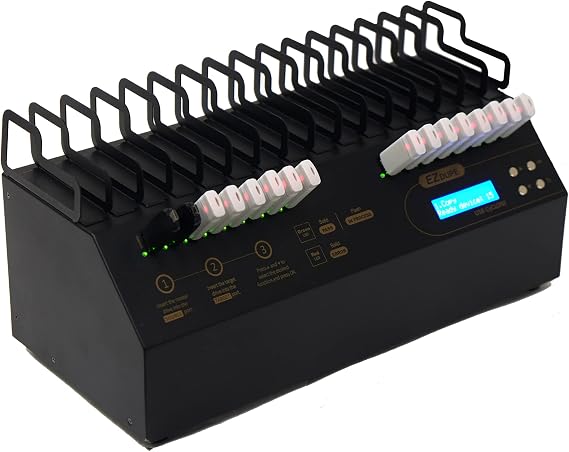 Acumen Disc EZ Dupe 1 to 15 USB Duplicator - Multiple Flash Memory Storage Pen Thumb Drives Copier & External Hard Drive Clone with Sanitizer (DOD Compliant) System - 45mb per Second (USB Cyclone)