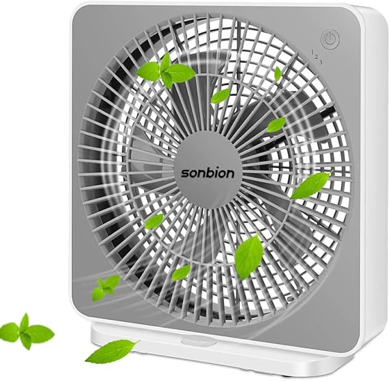 Small Box Fan, 10 inch Window Fan with 3 Speeds Strong Airflow, DC Adapter Square Table Fan for Office Bedroom Living Room Apartment, Quiet and Lightweight, 5ft Power Cord