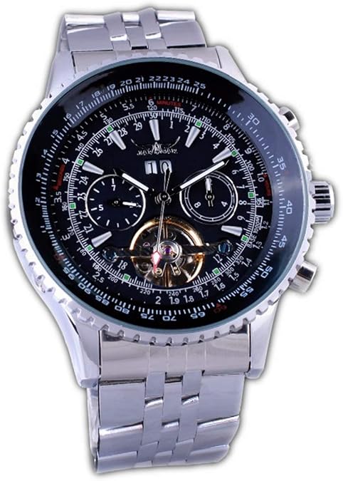 JARAGAR Golden Bezel Big Dial Tourbillon Design Mens Watches Brand Luxury Stainless Steel Automatic Mechanical Wrist Watch with Calendar