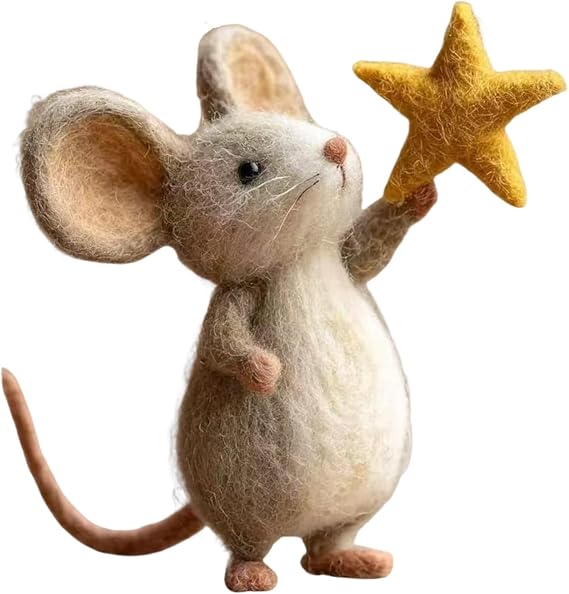 Cute Needle Felt Mouse 4 x 8 cm Felt Mouse Figures with Five-Pointed Star, Felt Mice Decoration, Cute Felt Mice Figure, Animals Felting, Christmas Decoration Figure Animals Needle Felting