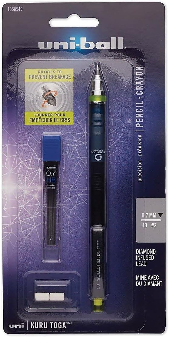 uni-ball 1858549 KuruToga Mechanical Pencil, 0.7 mm, Black/Green Barrel