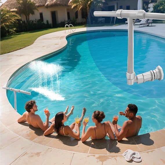 Pool Fountain Above and Inground Pools, Jaxbo Adjustable Pool Waterfall with Dual Spray Sprinklers, Outdoor Pool Accessories for Relaxation and Cooling