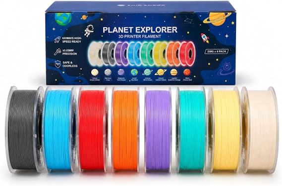 SainSmart PLA Filament 1.75mm, Planet Explorer 8-Color Mini Spool Bundle, 250g Each, High-Speed PLA, +/-0.02mm Accuracy, Easy-to-Print, Compatible with Most FDM 3D Printers