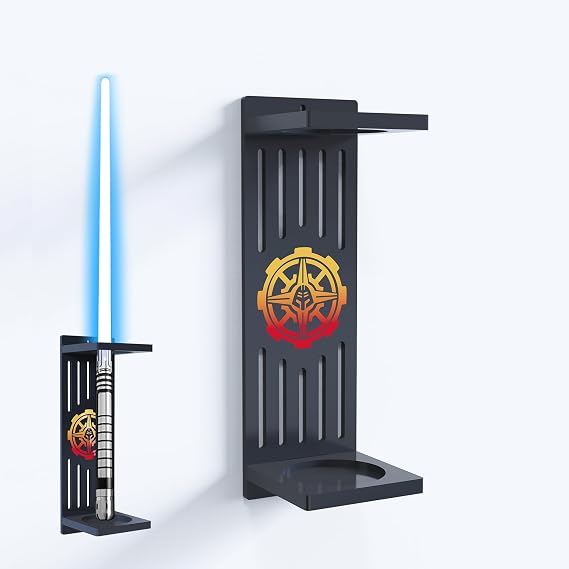 Lightsaber Wall Mount, Vertical Wall Mounted Lightsaber Display Rack, Acrylic Lightsaber Wall Mount Holder with Pattern, Plus Size Hilt Display Stand Compatible with Most Lightsabers for Lightsaber Enthusiasts (Gradient-colored Badge)