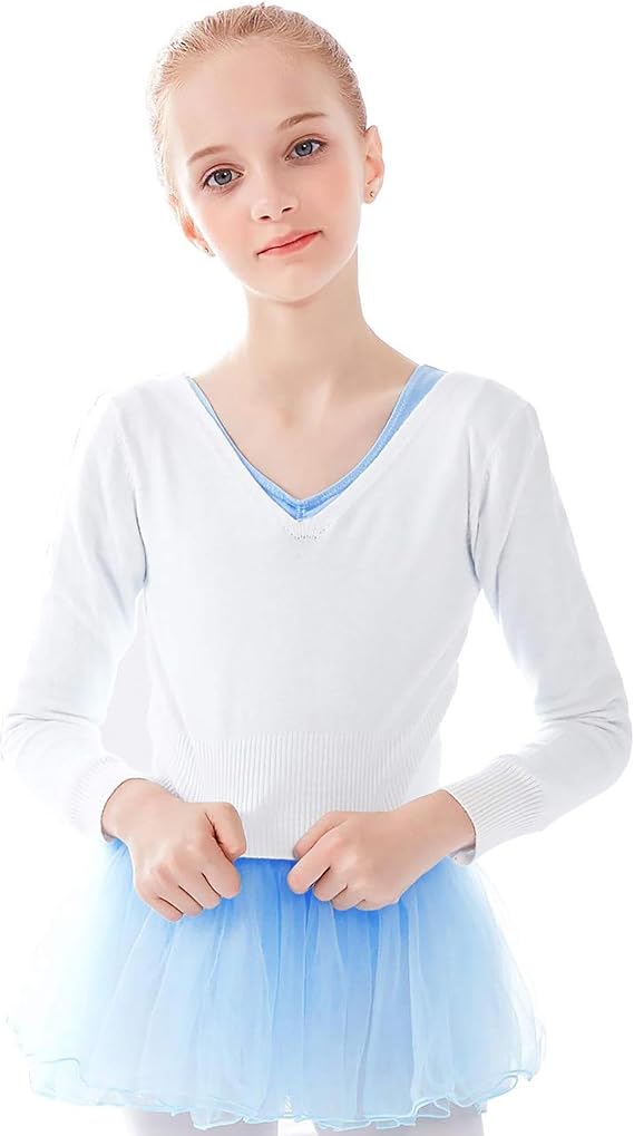 Daydance Kids Girl's Ballet Sweater Cardigan High Waist Ballet Warm Up for Leotards, Dress