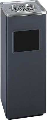 Safco 9696BL Outdoor Dual Ash & Trash Waste Receptacle with Sandless Ash Urn, 3-Gallon Capacity, Black Steel & Chrome Accents