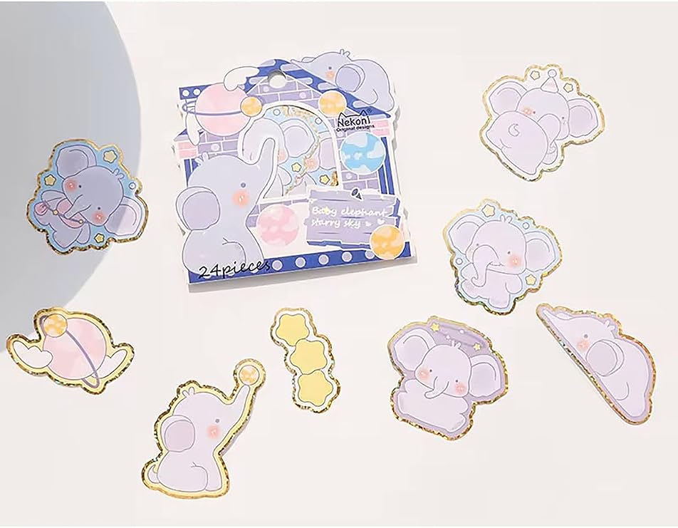GUGUK Sevimli Fil Temalı 24 Adet Sticker Seti • Bullet Journal