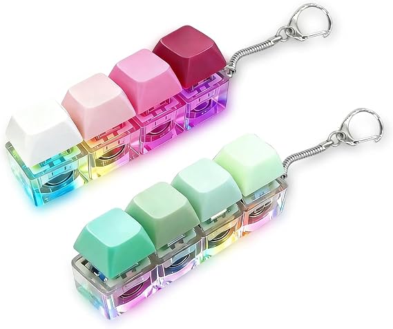 2 Pcs Light Up Keyboard Fidget, Colorful 4 Buttons Fidget Keyboard, Portable Stress Relief Keyring, Ideal Stress Relief Gifts