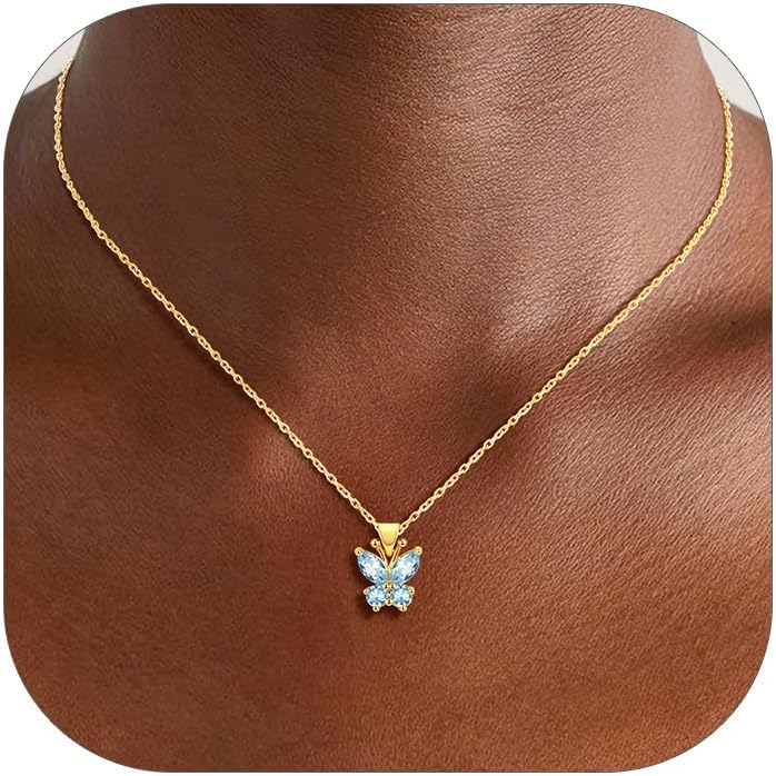 Silvora Butterfly Pendant Necklace for Mother,Birthstone Necklaces for Women Dainty Cubic Zirconia Pendant Necklace Birthday Gifts for Women Jewelry