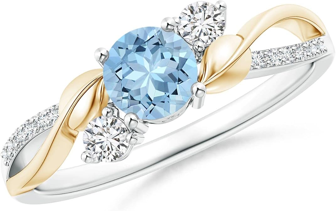 Angara Natural Aquamarine Engagement Ring for Women | Aquamarine and Diamond Twisted Vine Engagement Ring in 14K Solid Gold/Platinum | March Birthday, Gemstone Jewelry Gift