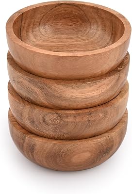 Desert Bowl Acacia Wood Wooden Dishes for Spices, Side Dishes & Tasting Portions for Desserts, Appetizers, Sauces & Home Decor Set of 4 4 X 4 X 1.5