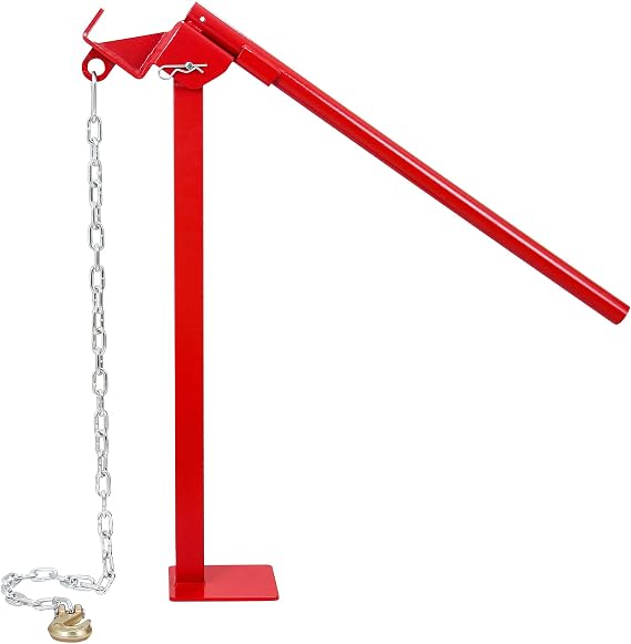 T Post Remover Puller, 32" Standing Frame Fence Post Puller with Lifting Chain Puller Red, for Round Fence Posts, Sign Posts & Tree Stump