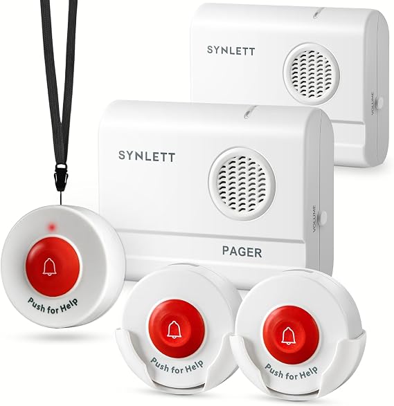 2 Caregiver Pagers & 3 Wireless Nurse Call Buttons for Elderly at Home SOS Alert Seniors Patients