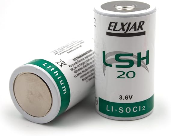 (2-Pack) 3.6V 13000mAh LSH20 D Size Li-SOCl2 Battery, Lithium Thionyl Chloride Button Top Cell with Raised Positive for Alarm and GPS Systems