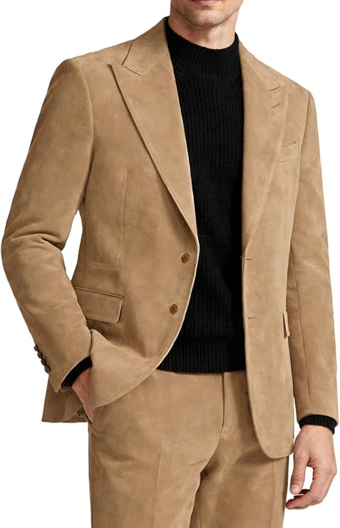 2 Piece Suede Suit for Men Formal Tuxedo Suits Casual Velvet Blazer Pants | 2 Piece Suede Suit for Men Slim Fit Wedding Groomsmen Formal Tuxedo Suits Men's Casual Velvet Blazer Pants