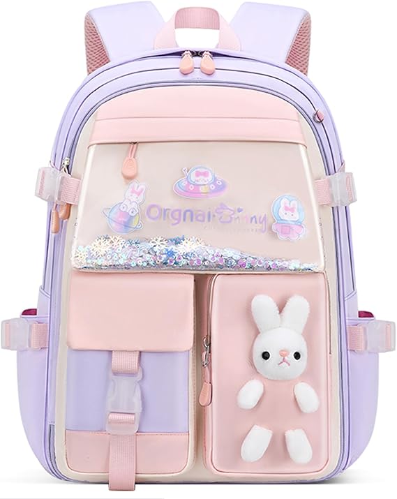 VIDOSCLA Bunny Girls Backpack for School Kawaii Kids Backpack Cute Sequin School Bag for Girls