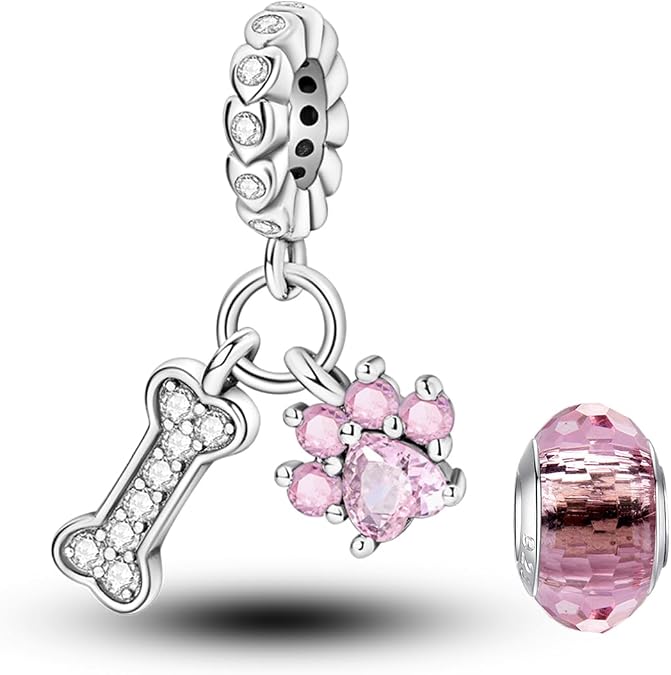 LNQOBU 925 Sterling Silver Charms for Bracelets Dangle Pendant fit Pandora Bracelets or Necklaces Jewelry Woman Gift Beads Charm (With one Spacer Beads)
