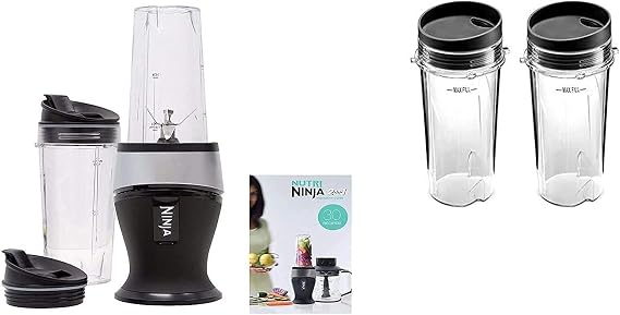 Ninja Fit Personal Blender 700-Watts (4) 16-oz To-Go Cups & Spout Lids & Recipe Book, Black - Full Set