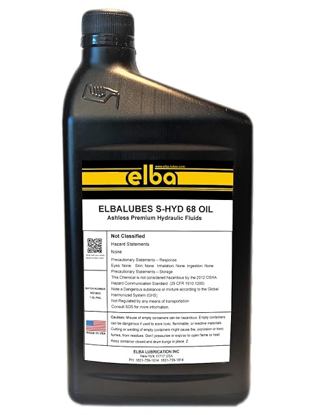 ELBALUBES S-HYD 68 Zinc-Free Ashless Hydraulic Oil Cross Reference: to Mobil VELOCITE. Shell TELLUS 68, Rando 68. NUTO 68, HYSPIN AW 68, Turbine 68 (1 QT CASE of 12)