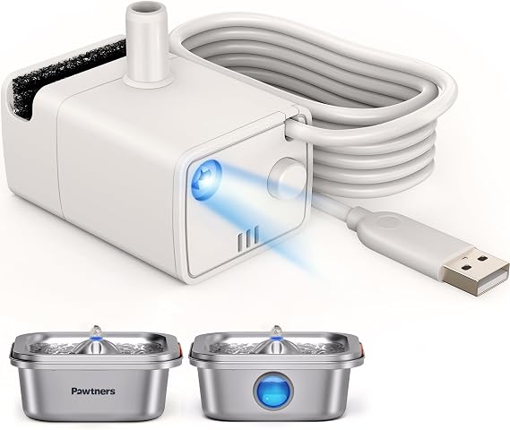 Pawtners Cat Water Fountain Pump, Replacement Pump for Pet Drinking Fountains, Compatible with Pawtners 4L Stainless Steel Pet Water Fountain, Cat Fountain Motor with Water Sensor and Indicator Light