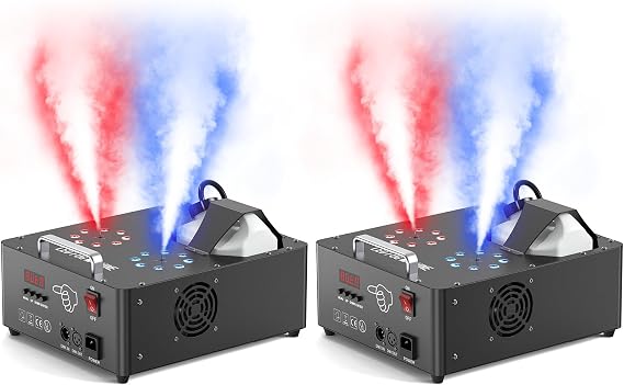 2000W Professional Fog Machine Dual Nozzle with 16 RGB LED, DMX Control Adjustable Smoke Direction, 2.5L Tank LCD Display 30000CFM for Halloween Christmas Stage DJ Party Events-2PC