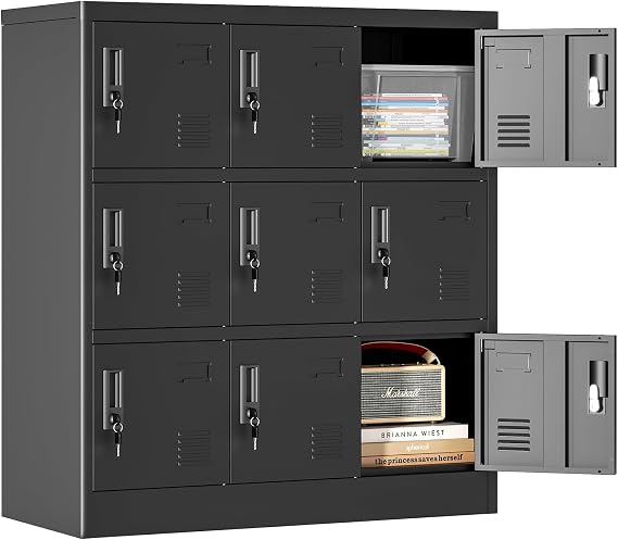 Metal Lockers for Employees 9 Doors,Office Storage Employee Locker | Steel Locker Cabinet with Lock,Staff Locker with Keys Storage Cabinet for Gym Home Office School Garage,Assembly Required