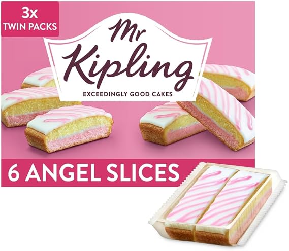 Mr Kipling Angel Slices , 3 x Twin Packs (6 Cakes) | Light & Layered Sponge, Vanilla-Flavoured Filling, Ideal For Snacking, Individually Wrapped Twin-Packs