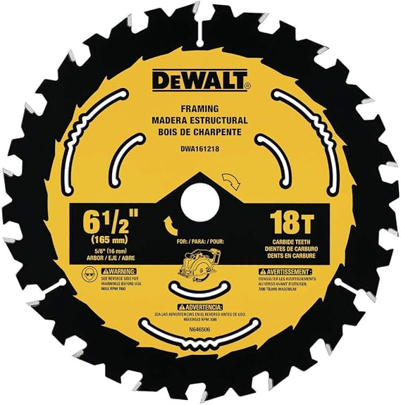 DEWALT Circular Saw Blade, 6 1/2 Inch, 18 Tooth, Framing (DWA161218)
