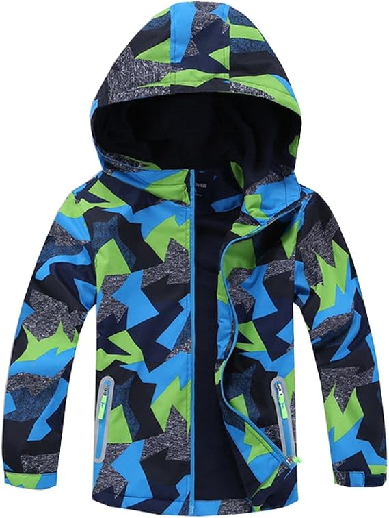 M2C Boys Outdoor Color Block Fleece Lining Windproof Jackets with Hood