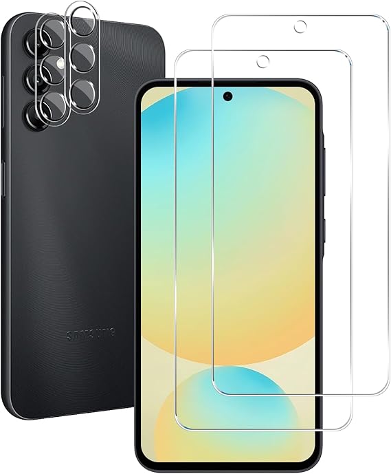 BIGFACE Galaxy S24 FE Tempered Glass Screen Protector + Camera Lens Protector [2 + 2 Pack][Case Friendly][Anti-Scratch][Ultrasonic Fingerprint Unlock] HD Protective Film for Samsung Galaxy S24 FE