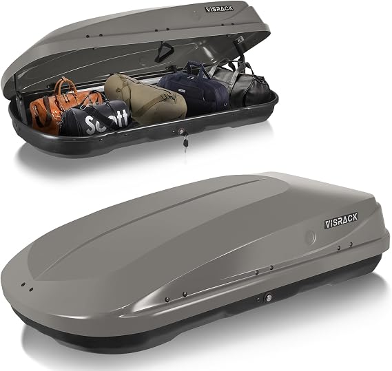 Hard Shell Roof Cargo Box, 13 Cu.Ft Gray Car Roof Top Cargo Carrier with Lock, Dual-Side Opening Luggage Storage Box, 56"x30"x13.7", Fits Most Crossbars, Tool-Free Install