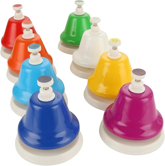 Desk Bells 8 Notes, Metal Hand Bells Set, Rainbow Music Bells for Chorus, Holiday Party Supplies, Birthday Gift