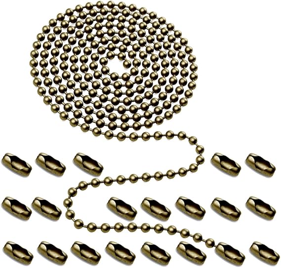 Ceiling Fan Pull Chain, 160" Rustproof 3mm Beaded Ball Pull Chain Extension with 20 Matching Connectors for Ceiling Fans/Lighting Fixtures (Bronze)
