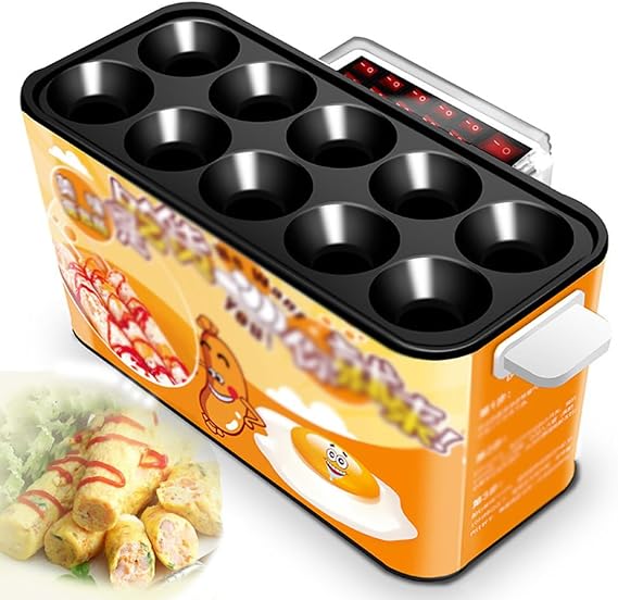 Electric Egg Roll Maker, Automatic 10 Holes Sausage Omelette Rolling Cooking Breakfast Machine, Multifunction Breakfast Egg Sausage,