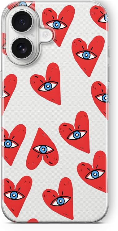 iPhone 17 ile Uyumlu Gözlü Kalp Desenli Şeffaf Telefon Kılıfı