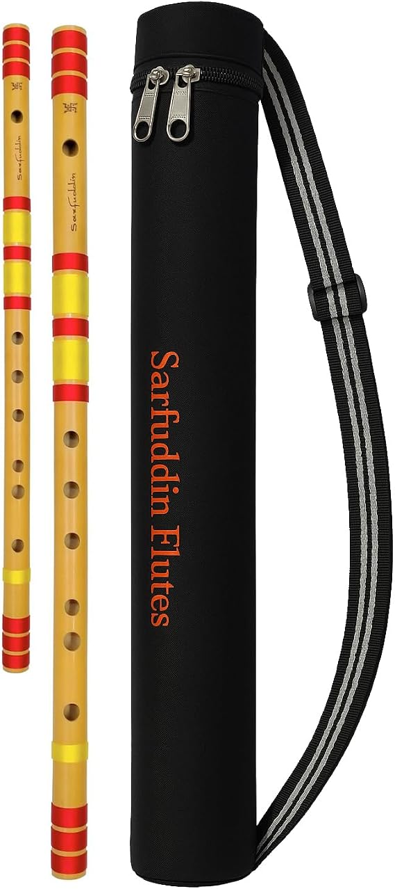 Sarfuddin Flutes 2 Bansuri Combo Set Scale G Base & C Natural Medium Bamboo Flutes Tuned 440hz With Carry Bag