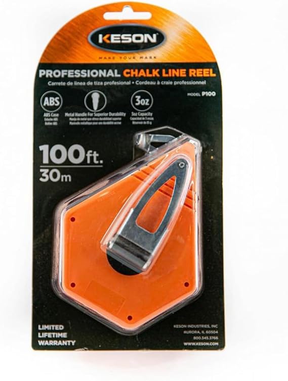 Keson P100 Octoganal Chalk Line Reel, 1.5mm String, 2-4-Ounce Capacity, 100-Foot