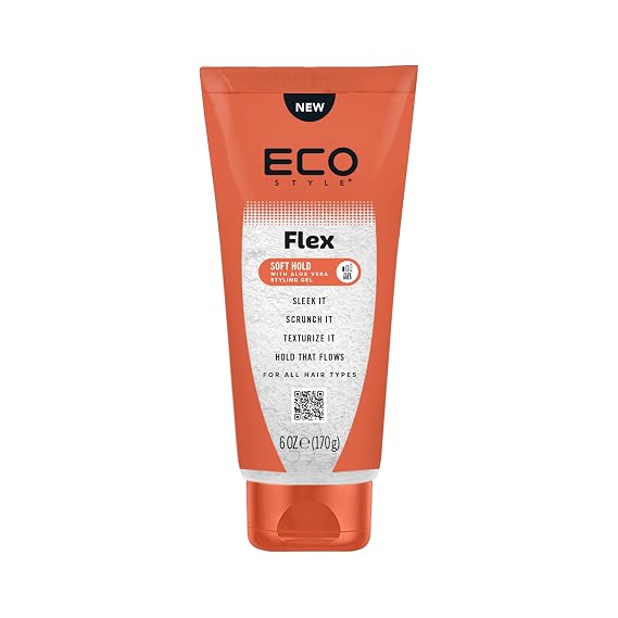 Eco Style Flex Hold Soft Gel with Aloe Lightweight Alcohol-Free Hair Gel for Shine, Moisture & Control, Defines Curls & Smooths Edges, For All Hair Types, 6 Ounce