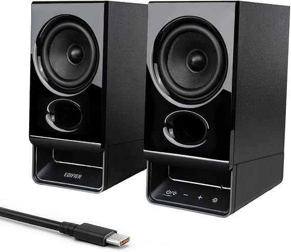 Edifier R20BT Computer Speakers, Touch Controls, AUX & USB-C Inputs, Black | 2.75" Full-Range Drivers, Bluetooth 6.0, Headphone Jack, Custom Ambient Light & Sound Profiles via APP