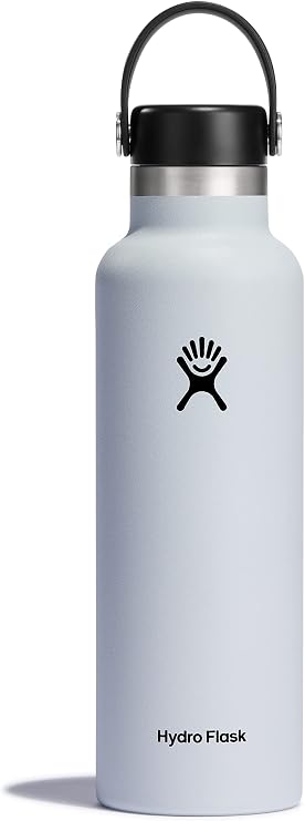 Hydro Flask - Water Bottle 621 ml (21 oz) - Vacuum Insulated Stainless Steel Water Bottle with Leak Proof Flex Cap and Powder Coat - Standard Mouth - White | Insulated Stainless Steel Water Bottle, Sports Bottle, Leak-Proof, Flex Lid & Strap, Thermal Flask Dishwasher Safe
