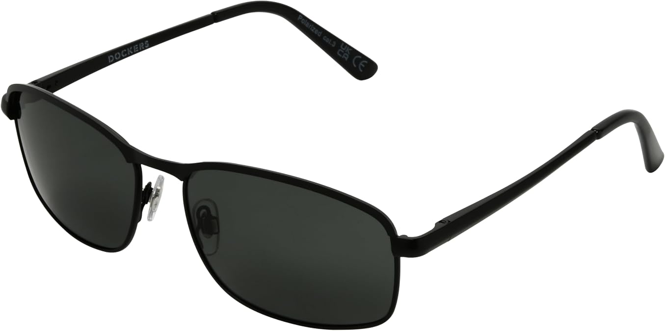 Dockers Men's Anders Rectangle Polarized Sunglasses, Black, 60mm